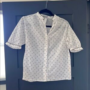 Vintage 90s German Bavarian 100% cotton folk embroidered pink Floral Blouse